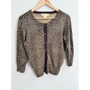 Michael Kors leopard print silk blend 3/4 sleeve cardigan sz SP